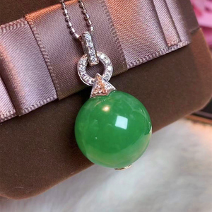 现货镀镀珠宝缅甸翡翠a货珠子吊坠冰满色辣绿单珠圆珠18  18k镶钻