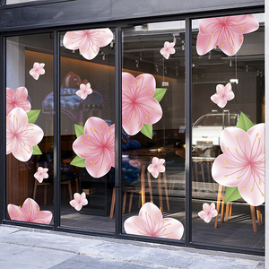 粉色桃花玻璃贴膜春季店铺橱窗樱花贴纸服装店窗户布置无胶静电贴