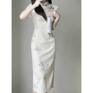改良旗袍年轻款新中式女装2024夏季短袖雪纺高端连衣裙民国风复古