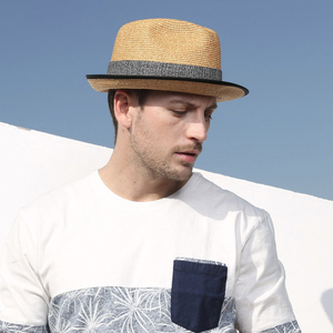 2021新款遮阳草帽男士夏天复古英伦爵士帽子透气绅士草编防晒礼帽