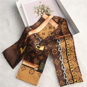 专柜黑白链条gu zhi lv老花真丝巾夏季发带字母百搭绑包手柄领巾