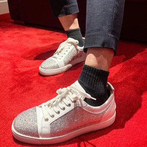 2021新款欧美满钻男鞋cl低帮系带红底鞋黑钻白色水钻运动鞋板鞋女