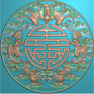 0725五福捧寿字蝙蝠镂空壁挂件摆屏风匾精雕jdp灰度bmp格式木雕图