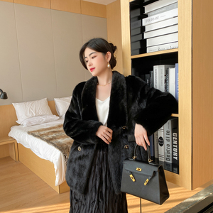 2021新冬季水貂母貂海宁皮草外套进口短款年轻本黑貂皮大衣女整貂