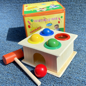 1-3-4-5岁蒙氏教具木制儿童益智玩具敲打敲球台小锤盒敲球台批 发