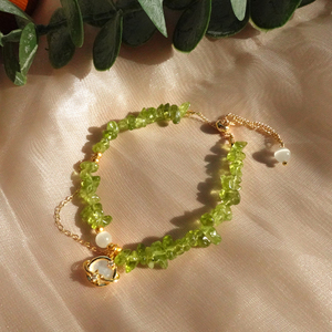 原创设计小星球天然橄榄石蓝磷辉猫眼抽拉手链女闺蜜礼物手工定制