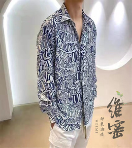 dior/迪奥 22fw新款满印花logo涂鸦字母衬衣宽松休闲衬衫男外套女