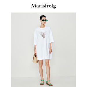 【艺术匠坊】玛丝菲尔夏季新款白色纯棉时尚印花T恤上衣女