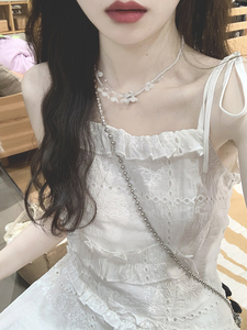 法式初恋白色刺绣吊带连衣裙女夏季小个子气质甜美仙女温柔风长裙