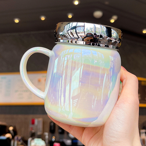日本代购ZD高颜值马克杯流沙仙女学生带盖陶瓷水杯办公室咖啡杯子