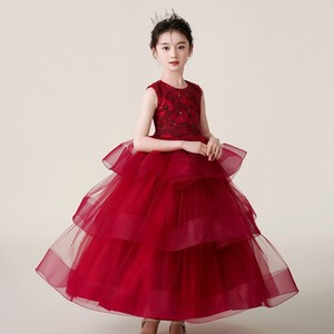 女童公主裙高端礼服蓬蓬裙红色儿童主持人钢琴演出服连衣裙长裙夏