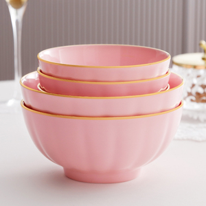 金边骨瓷家用酒店餐厅粉色餐具创意饭碗面碗陶瓷