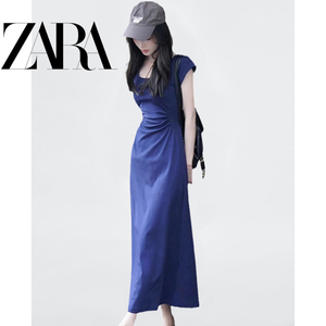 zara修身t恤裙辣妹高级感长裙新款女装夏季小众设计蓝色连衣裙子