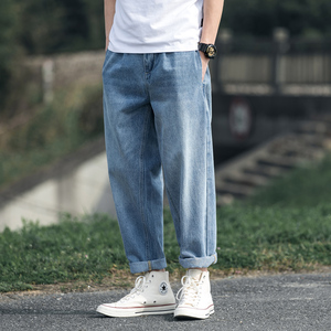 日系高端浅色牛仔裤男春夏薄款潮牌直筒宽松休闲萝卜裤九分锥形裤