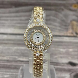 二手名表萧邦快乐钻七钻18k黄金原镶钻石英机芯时尚女士手表26mm