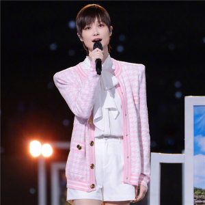 fyog 中秋晚会李宇春同款千鸟格撞色毛衣韩版长袖针织衫开衫上衣