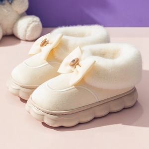 包跟棉拖鞋女冬季可翻领室内居家厚底加绒保暖高帮棉鞋外穿雪地靴