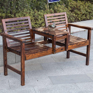 户外庭院双人靠背椅子防腐木桌椅碳化实木茶几凳阳台坐椅户外长椅