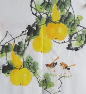 新品手绘葫芦花鸟画国画客厅玄关装饰宣纸挂画特价三尺斗方e64-23
