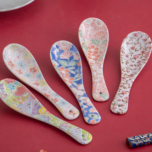日本进口美浓烧小汤勺汤匙陶瓷调羹家用餐具饭勺创意和风白瓷勺子