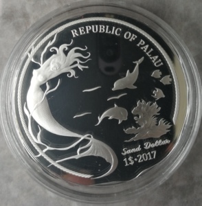 现货 帕劳2017年海胆沙钱超大直径异形1盎司银币 cit