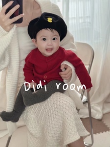 Didiroom 婴幼儿童生日红色圆领针织开衫男童小宝宝女童外套毛衣