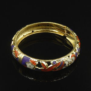 白橙紫罗兰色清新花卉水钻民族风仿景泰蓝手镯女小巧金属手环饰品