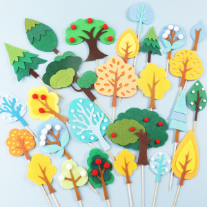 毛毡无纺布树叶蓝黄绿森林杉树圆蛋糕装体树插件椰子果树森系烘焙