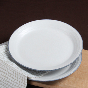 磨砂白底餐具日式和风盘 创意陶瓷平盘圆形盘子条纹圆盘8.5寸菜盘