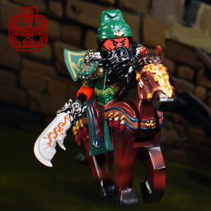 乐天积木淘宝国潮兼容乐高三国中国风关羽刘备人仔小人方头仔拼装