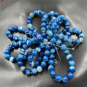 四海玉器 12毫米蓝色缠丝玛瑙圆珠手链 手串