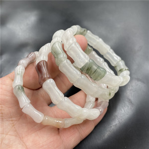 四海玉器 新款白底青翠玉竹节手链 男女款天山翠玉节节高手串