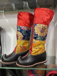 西藏传统生活装靴子 藏式马靴 藏靴长筒 喇嘛靴 花布藏鞋