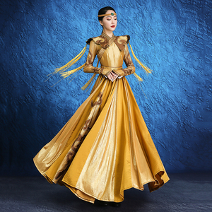 360度大裙摆蒙古袍内蒙古民族风舞蹈演出服高端蒙古盛装服饰定制