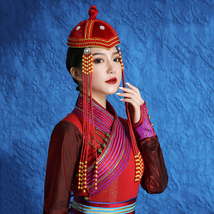 蒙古帽子婚礼演出服舞蹈走秀头饰帽饰子蒙古族高端款民族服饰定做