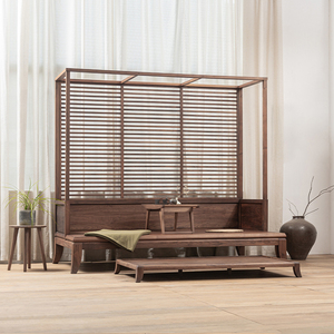 新中式罗汉床实木大小户型客厅推拉床榻禅意茶室洽谈椅会所样板房