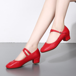 杨丽萍广场舞鞋女夏年轻真皮跳舞鞋女春秋款舞蹈鞋女软底中跟四季