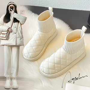 白色厚底雪地靴女冬加绒加厚2022年新款时尚洋气奶fufu保暖棉鞋子