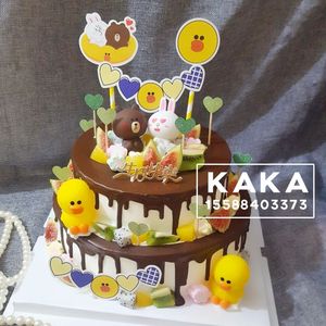 巧克力淋面蛋糕一周岁满月布朗熊可尼兔双层儿童宝宝生日蛋糕威海