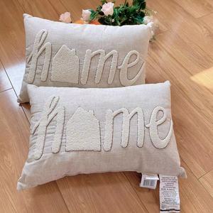 外贸原单麻绣花腰枕含芯一体35*50出口毛巾立体绣靠背垫一对包邮