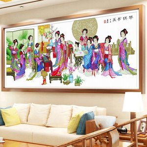 手工绣好的十字绣成品琴棋书画十二金钗仕女图新款大幅装饰画出售