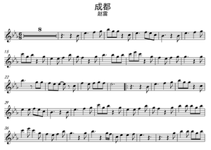 《成都》赵雷  长笛独奏版乐谱 配套伴奏音频mp3  长笛流行曲