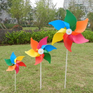 塑料旋转手持彩色40cm六叶风车户外园林景区装饰DIY手工儿童玩具