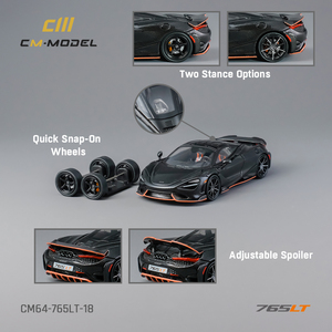 CM Model 1:64授权迈凯伦765LT全碳橙线尾翼可动合金汽车模型收藏