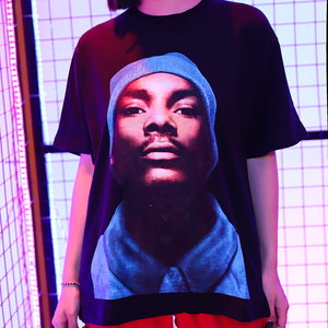 明星同款狗爷头像嘻哈oversize半袖特宽松vetements中长款中袖t恤