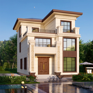 3033zs新中式两间三层别墅设计图纸小型带阳台经济农村自建房屋