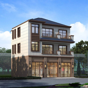 3114带临街商铺门面别墅三层网红中式自建房屋设计图纸130平9x13m