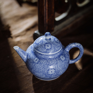 景德 知竹山房 李小山 手绘青花 豆芽纹饰水平壶 小号全手工茶壶