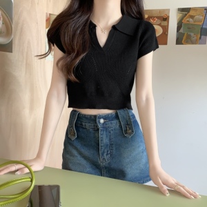 大码女装微胖mm夏季简约短袖polo衫针织衫翻领t恤上衣短款200斤潮