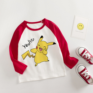 皮卡丘衣服春秋款儿童长袖t恤男童比卡丘联名童装女童纯棉打底衫